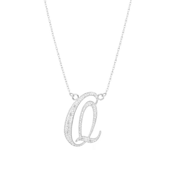 Letter Q Diamond Script Pendant Necklace in 9ct White Gold