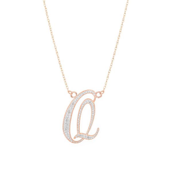 Letter Q Diamond Script Pendant Necklace in 9ct Rose Gold