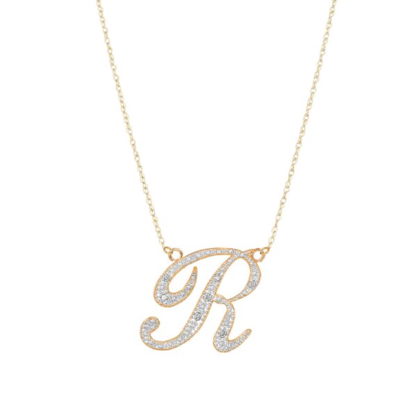 Letter R Diamond Script Pendant Necklace in 9ct Gold