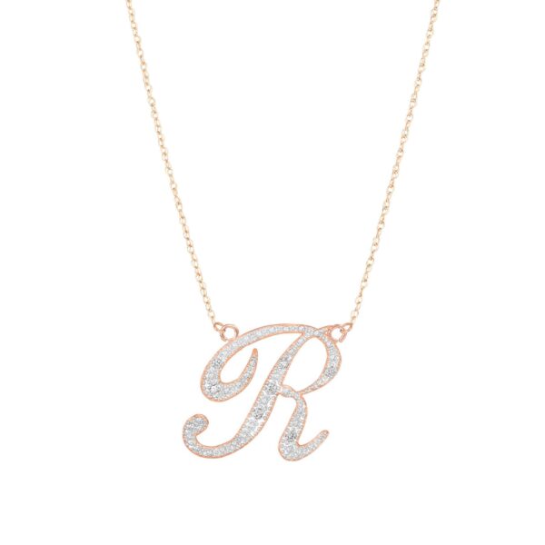 Letter R Diamond Script Pendant Necklace in 9ct Rose Gold