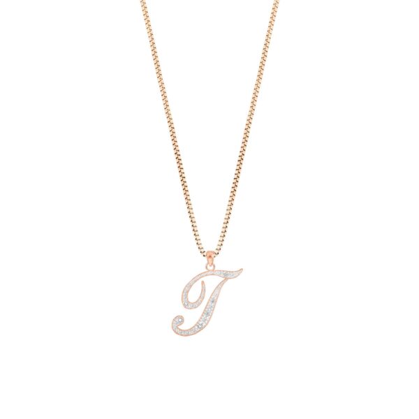 Letter T Diamond Pendant Necklace in 9ct Two-Tone Rose Gold