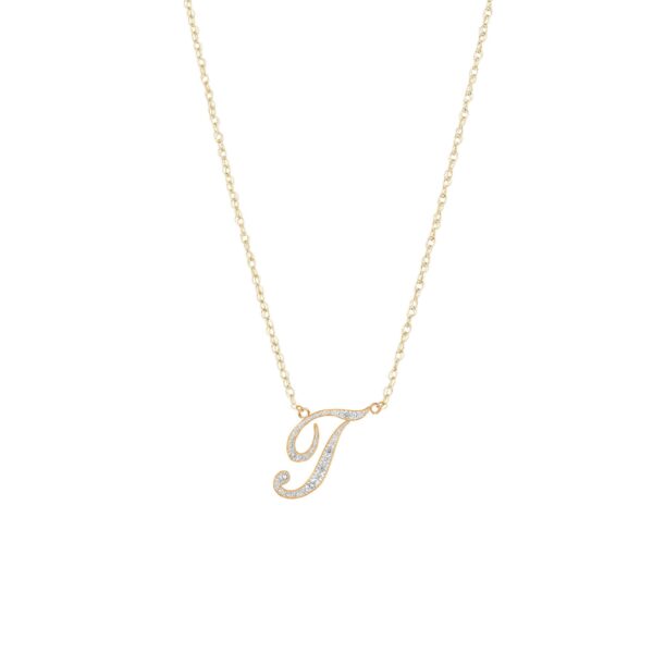 Letter T Diamond Script Pendant Necklace in 9ct Gold