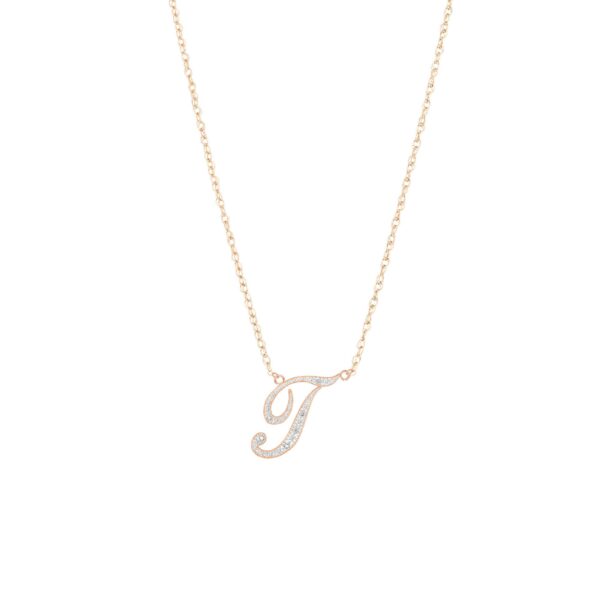 Letter T Diamond Script Pendant Necklace in 9ct Rose Gold