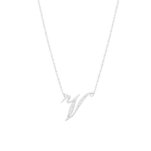 Letter V Diamond Script Pendant Necklace in 9ct White Gold
