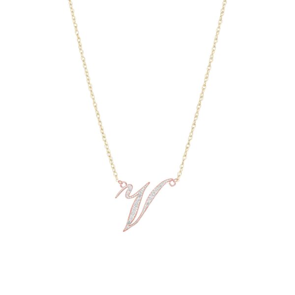 Letter V Diamond Script Pendant Necklace in 9ct Gold