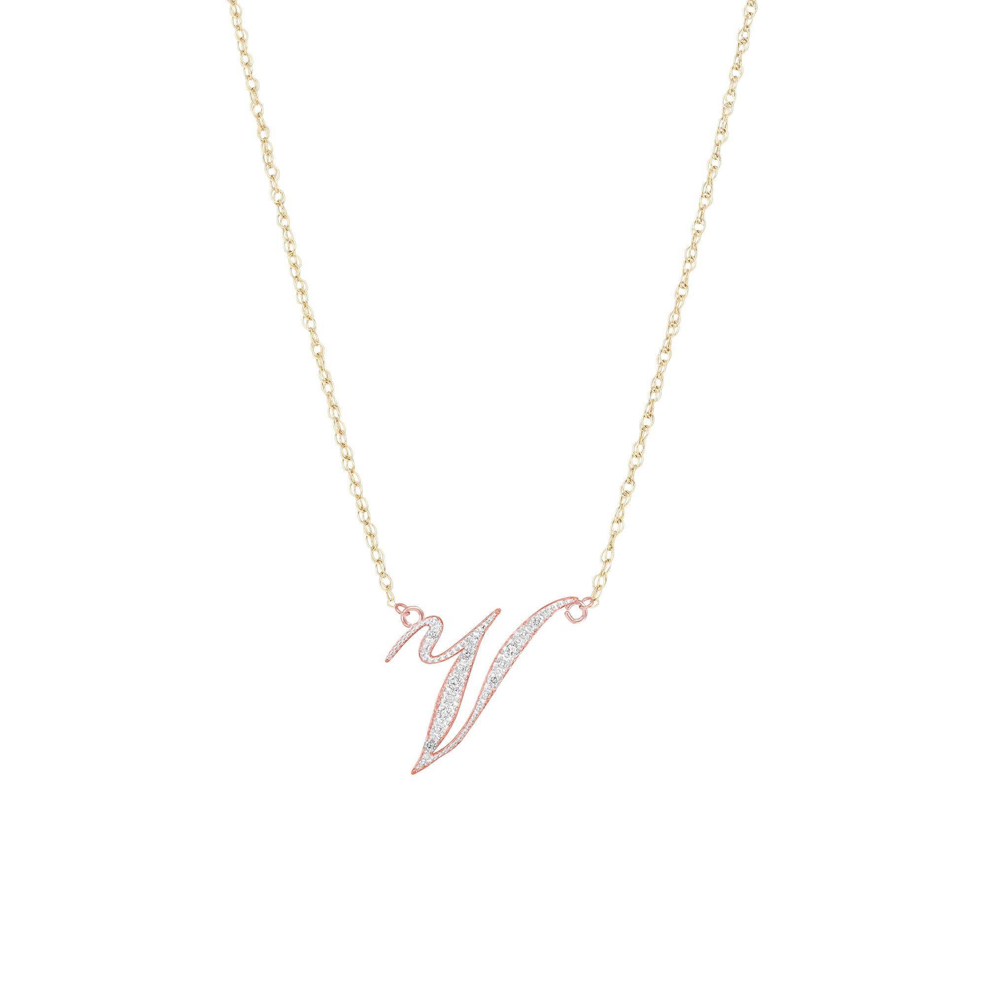 Letter V Diamond Script Pendant Necklace in 9ct Gold