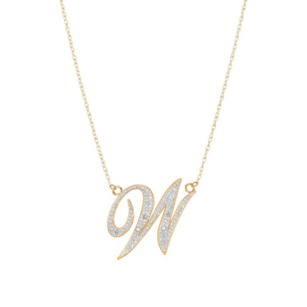 Letter W Diamond Script Pendant Necklace in 9ct Gold