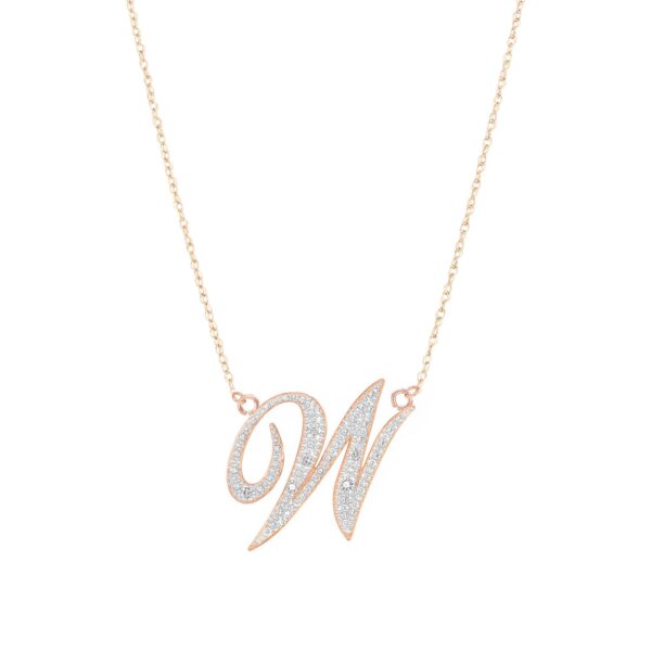 Letter W Diamond Script Pendant Necklace in 9ct Rose Gold