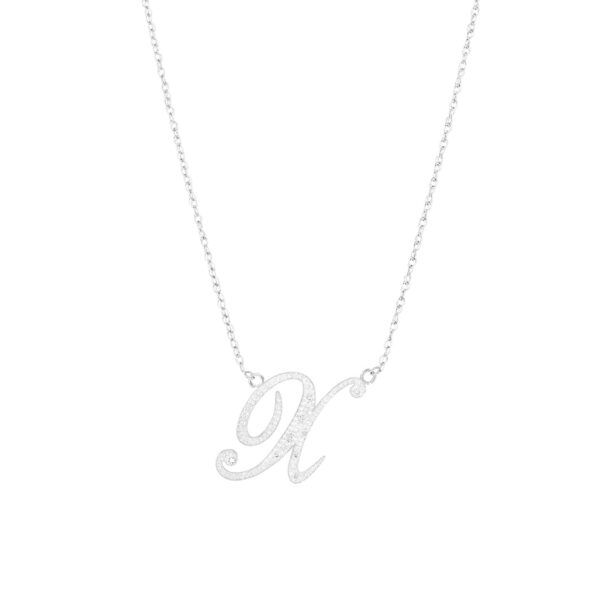 Letter X Diamond Script Pendant Necklace in 9ct White Gold