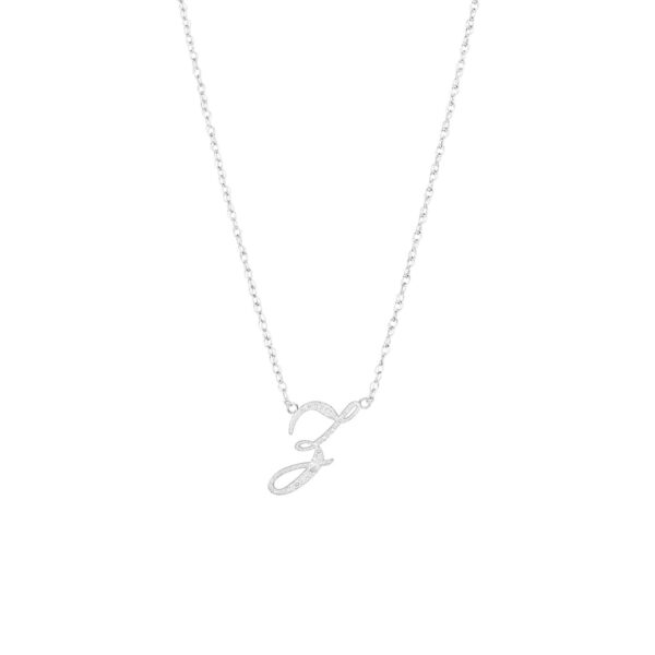 Letter Z Diamond Script Pendant Necklace in 9ct White Gold