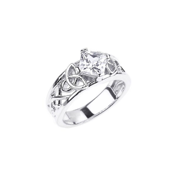 CZ Understated Art Deco Celtic Band Ring in 9ct White Gold