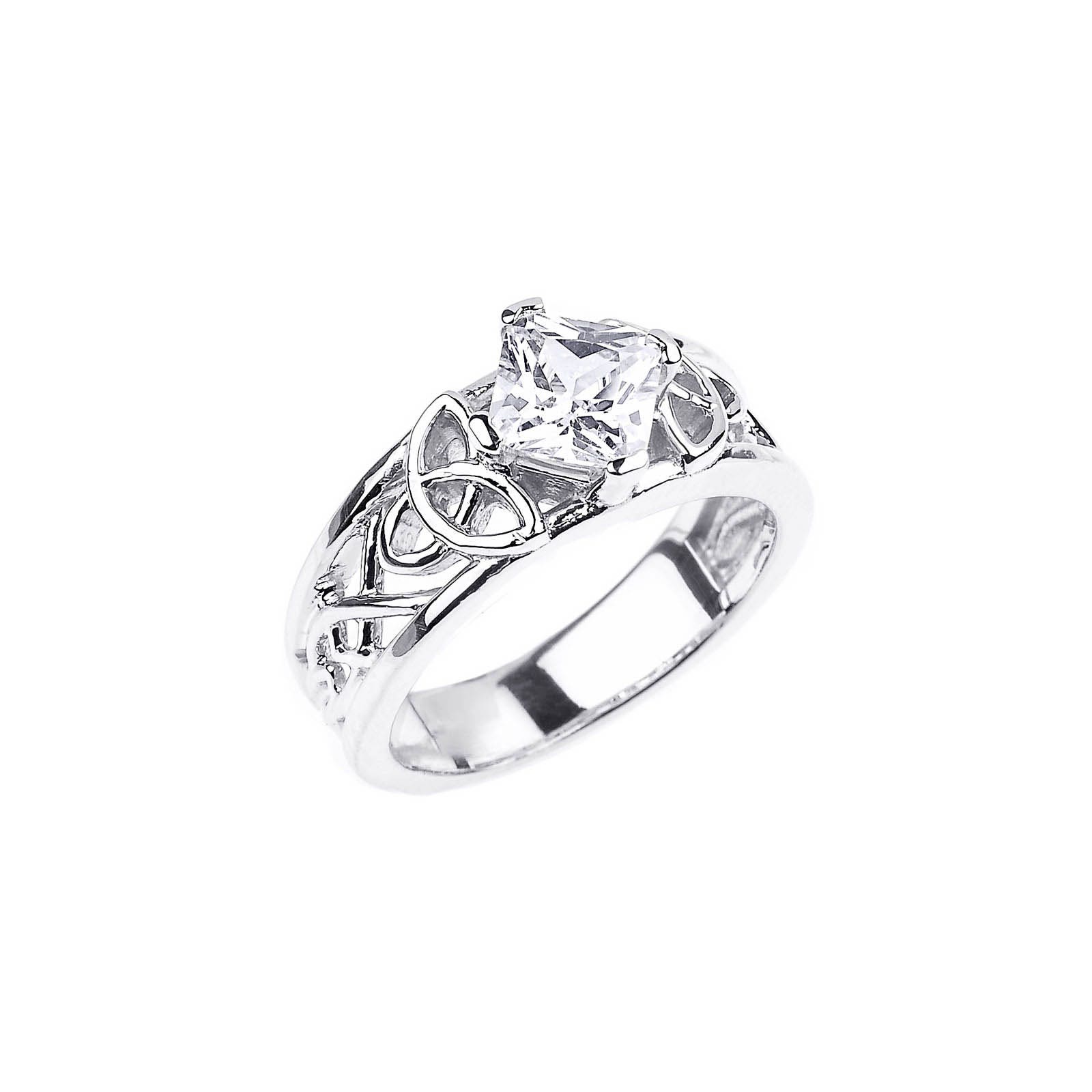 CZ Understated Art Deco Celtic Band Ring in 9ct White Gold