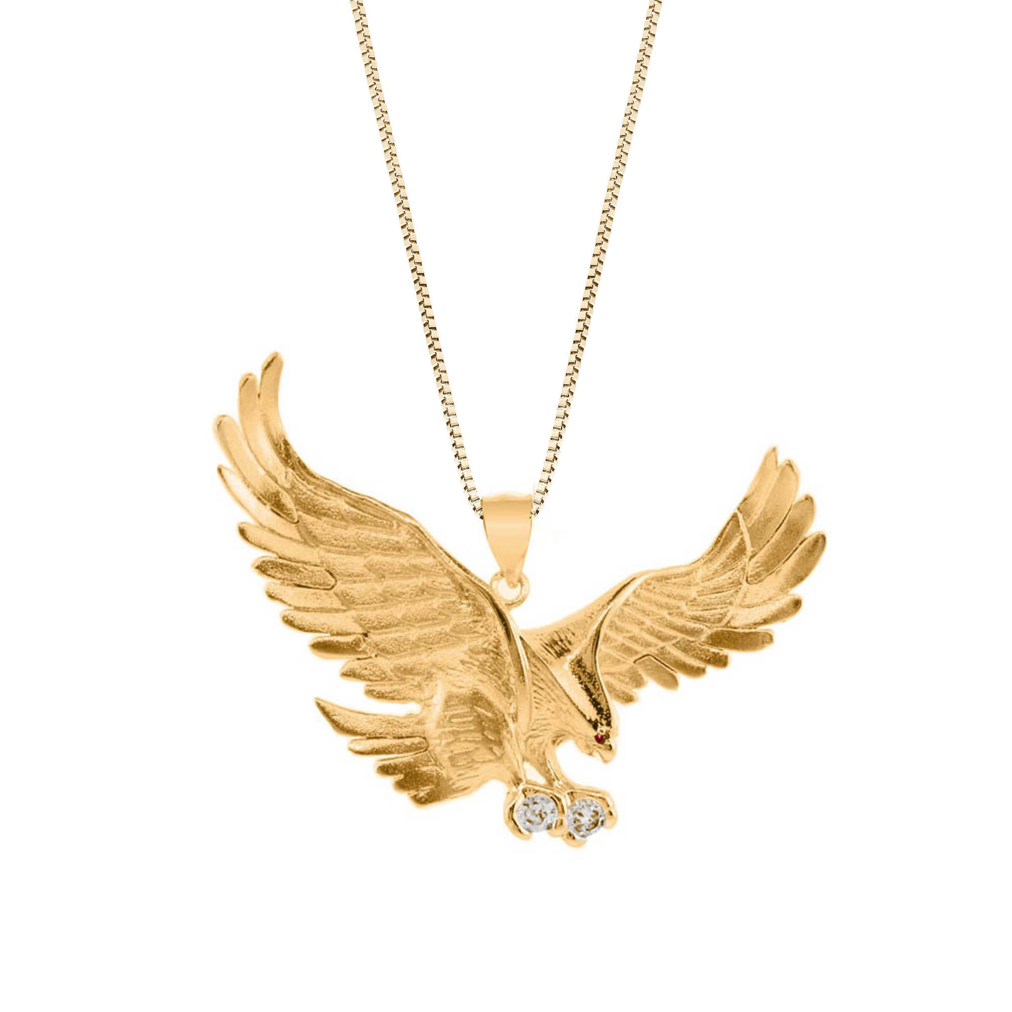 Men's CZ Large Eagle Pendant Necklace in 9ct Gold