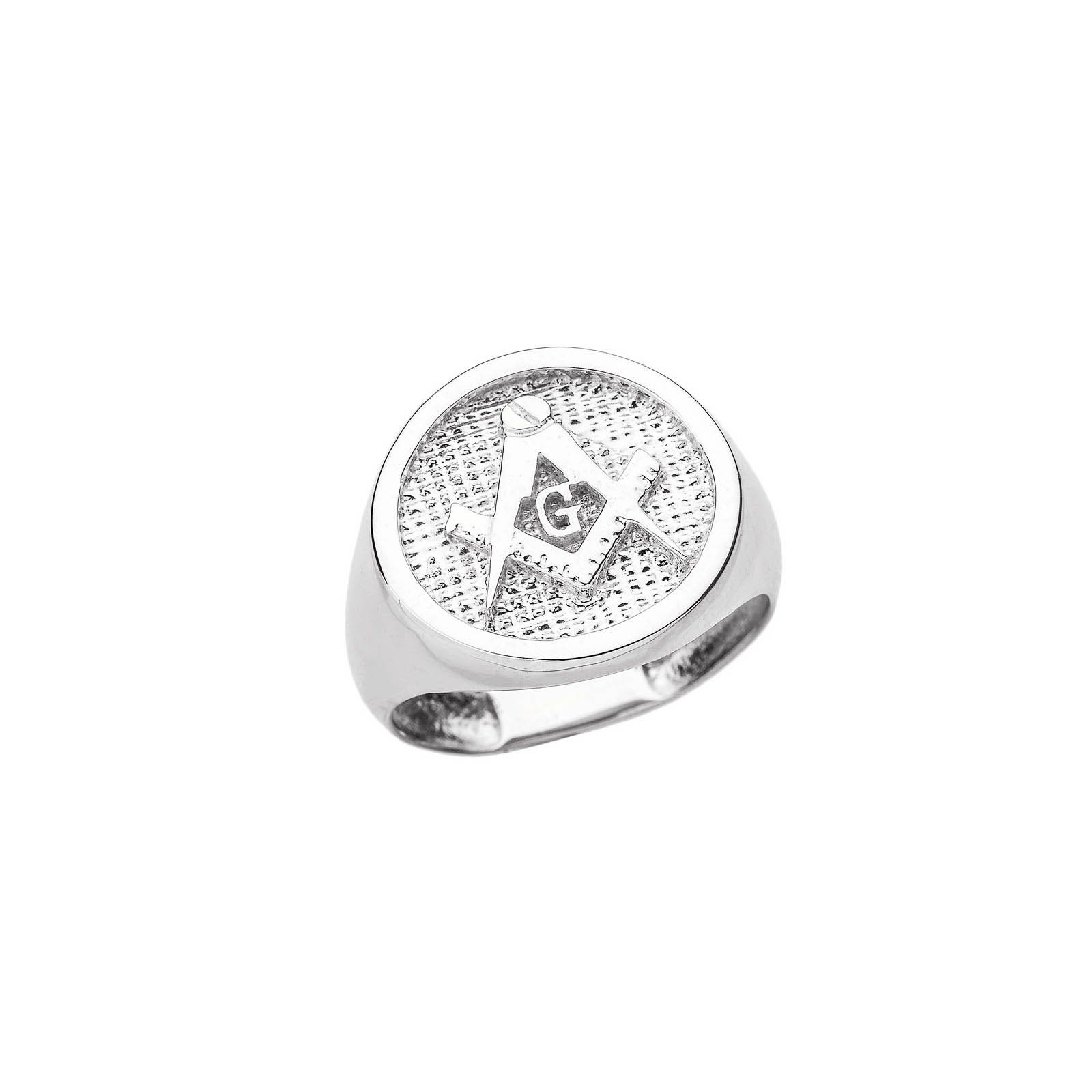 Men's Compass Masonic Ring in 9ct White Gold