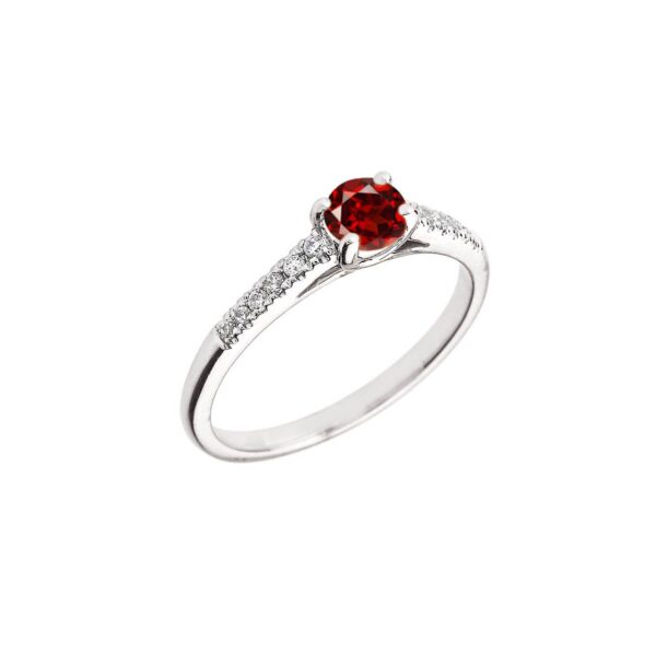 Garnet & Diamond Solitaire Gemstone Ring in 9ct White Gold