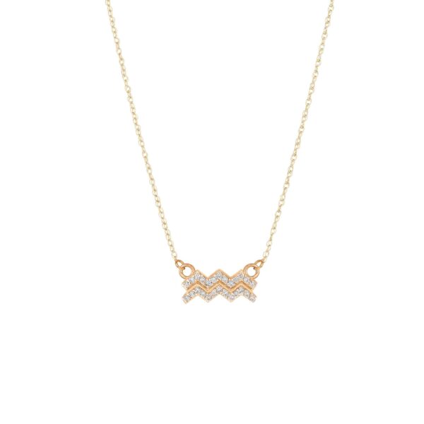 Diamond Embellished Aquarius Zodiac Pendant Necklace in 9ct Gold