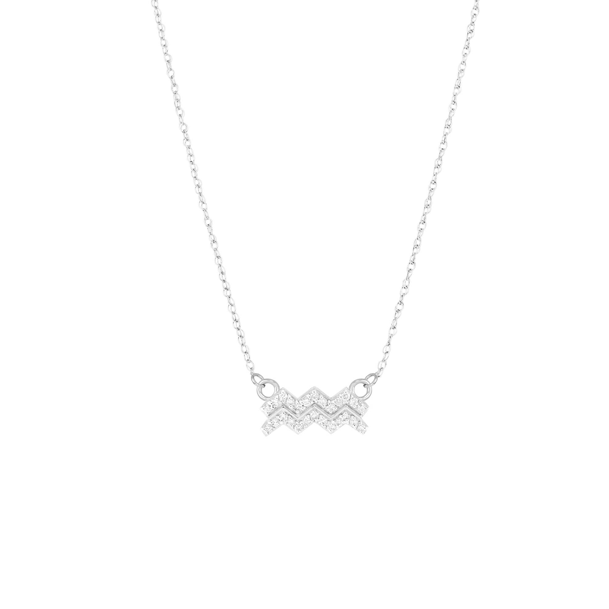 Diamond Embellished Aquarius Zodiac Pendant Necklace in 9ct White Gold
