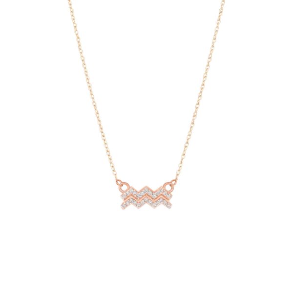 Diamond Embellished Aquarius Zodiac Pendant Necklace in 9ct Rose Gold