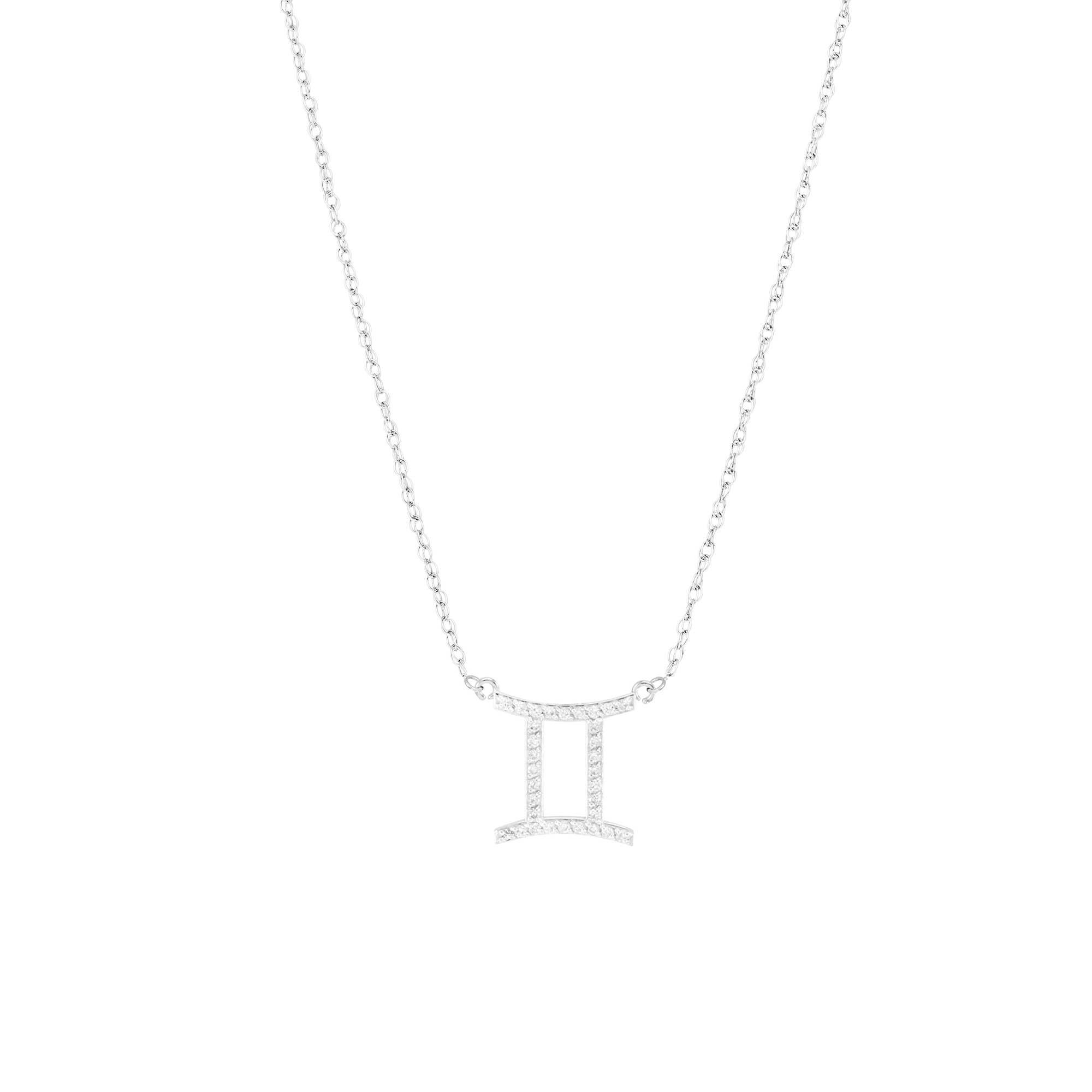 Diamond Embellished Gemini Zodiac Pendant Necklace in 9ct White Gold