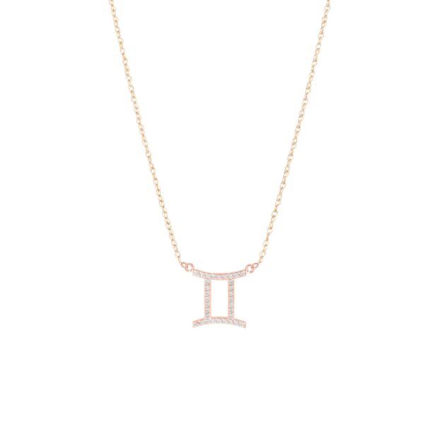 Diamond Embellished Gemini Zodiac Pendant Necklace in 9ct Rose Gold