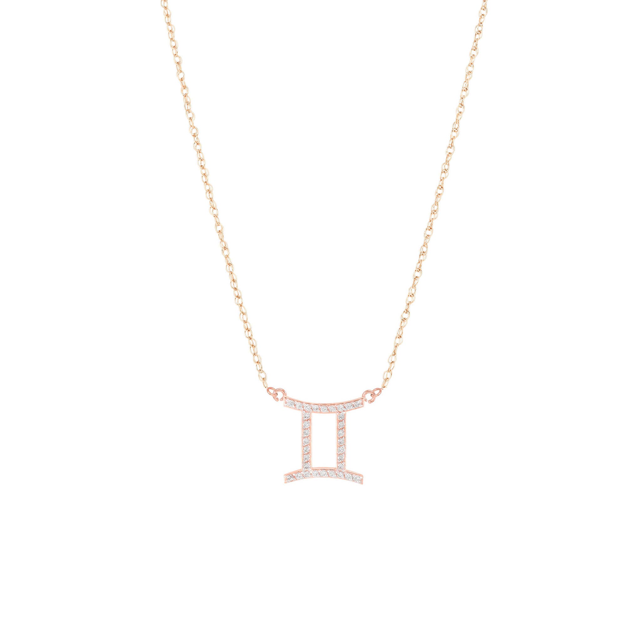 Diamond Embellished Gemini Zodiac Pendant Necklace in 9ct Rose Gold