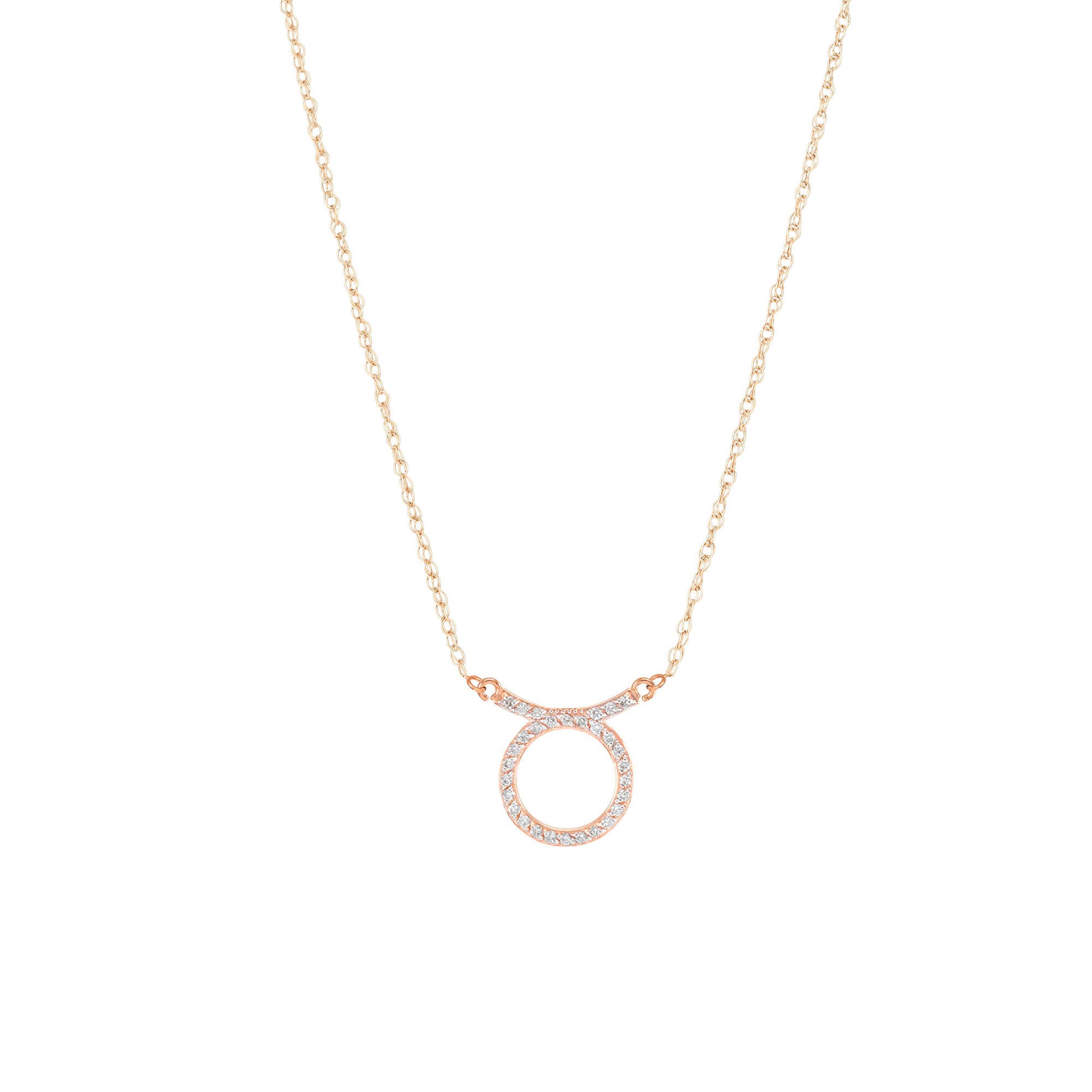 Diamond Embellished Taurus Zodiac Pendant Necklace in 9ct Rose Gold