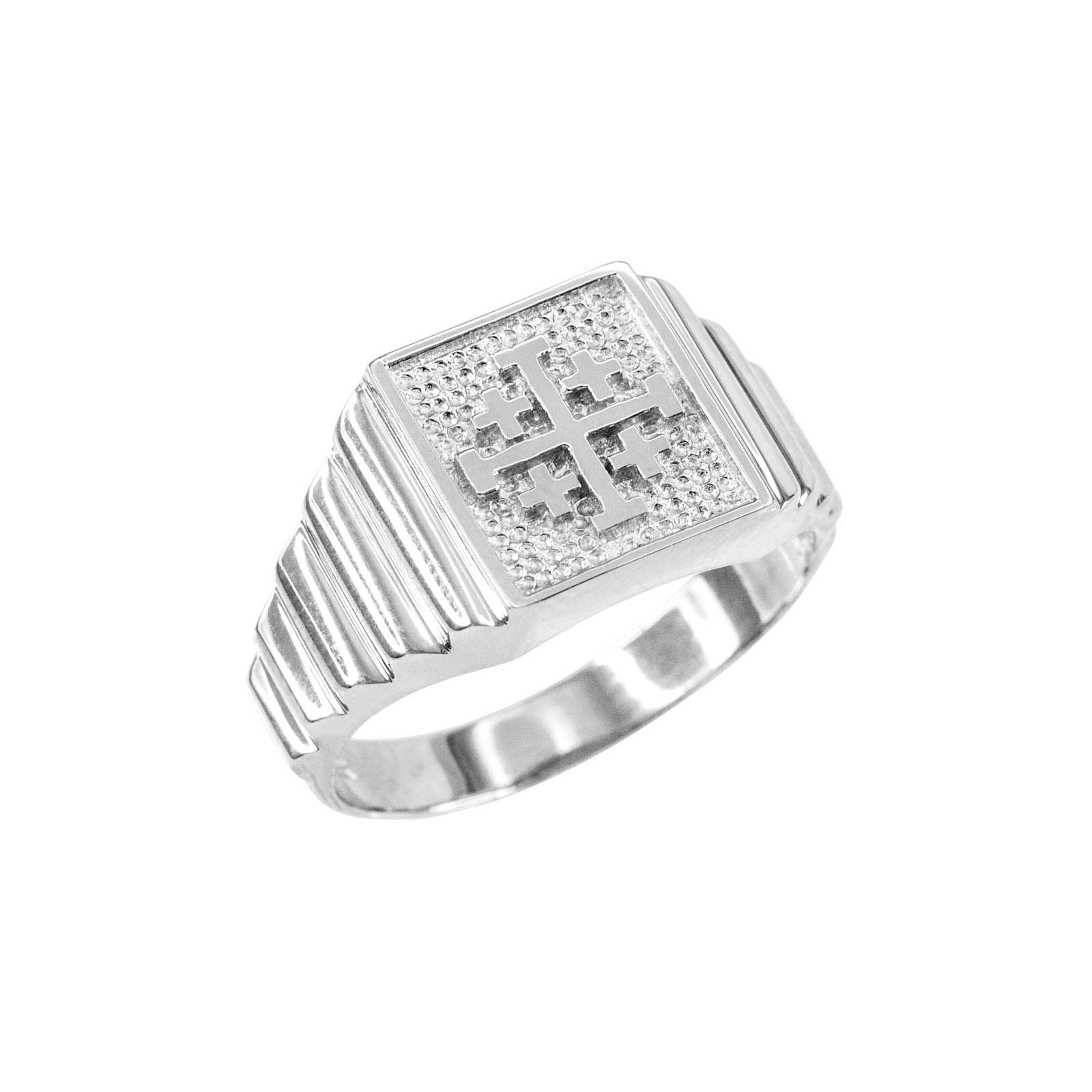 Men's Jerusalem Cross Ring in 9ct White Gold