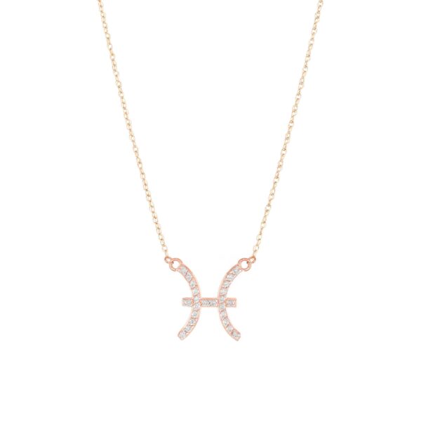Diamond Embellished Pisces Zodiac Pendant Necklace in 9ct Rose Gold