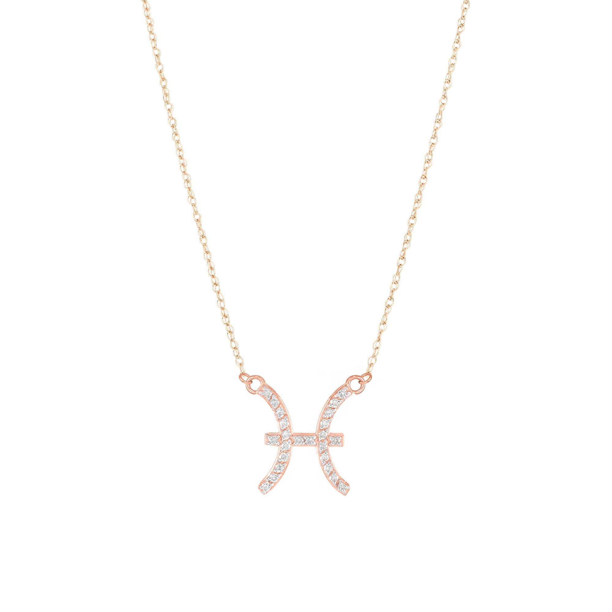Diamond Embellished Pisces Zodiac Pendant Necklace in 9ct Rose Gold