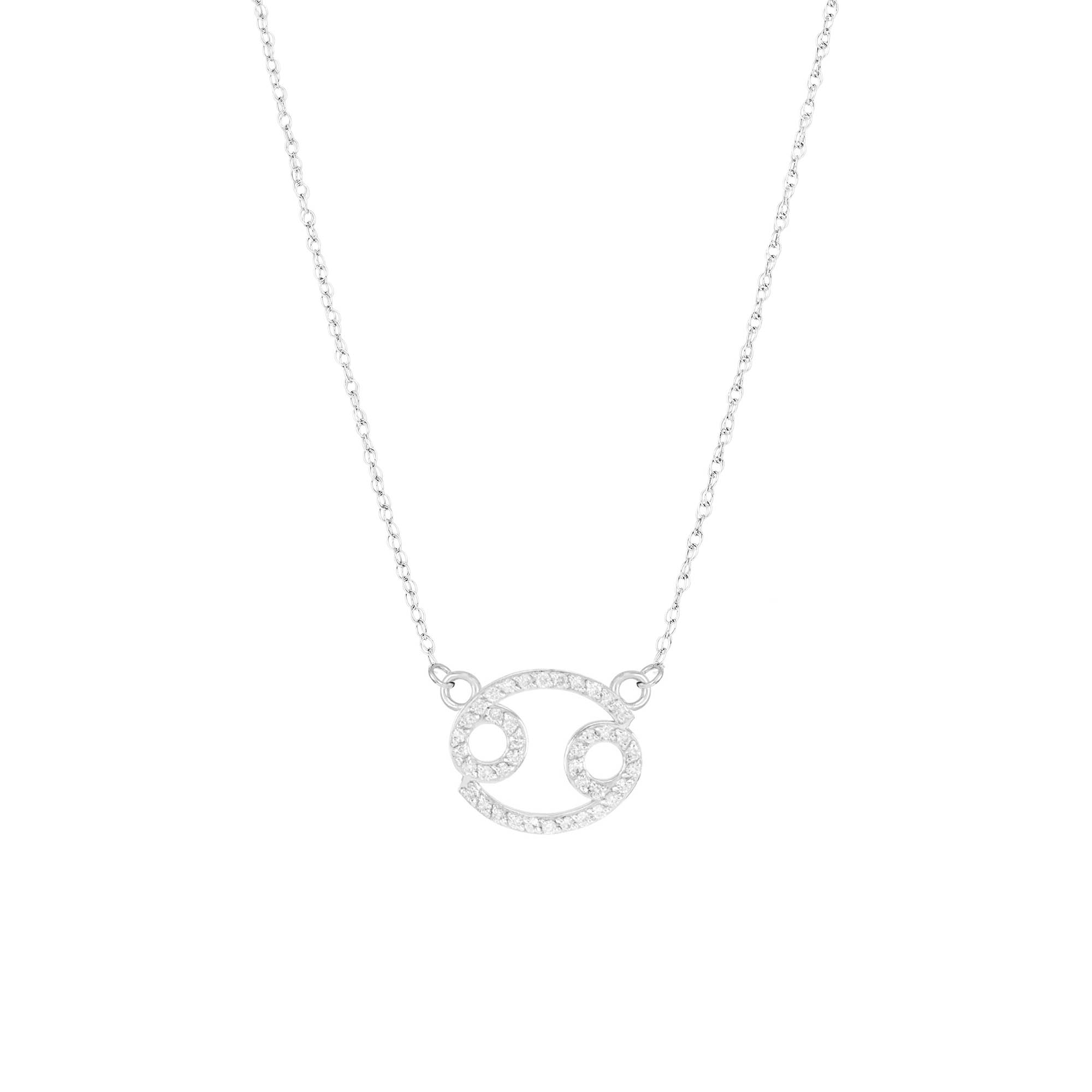 Diamond Embellished Cancer Zodiac Pendant Necklace in 9ct White Gold