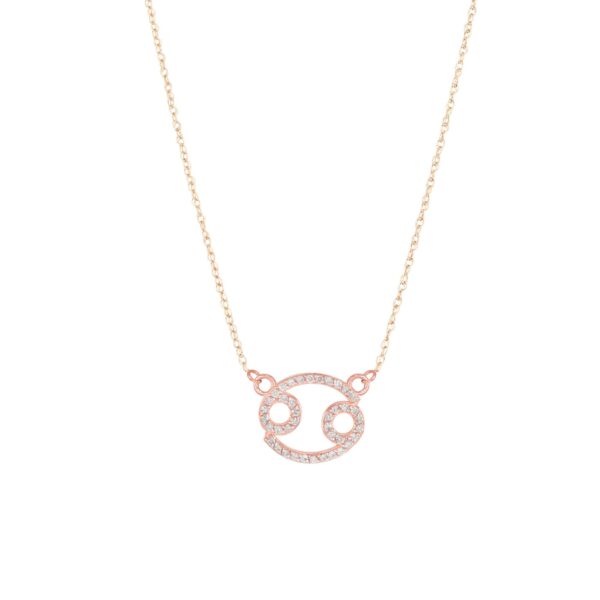 Diamond Embellished Cancer Zodiac Pendant Necklace in 9ct Rose Gold