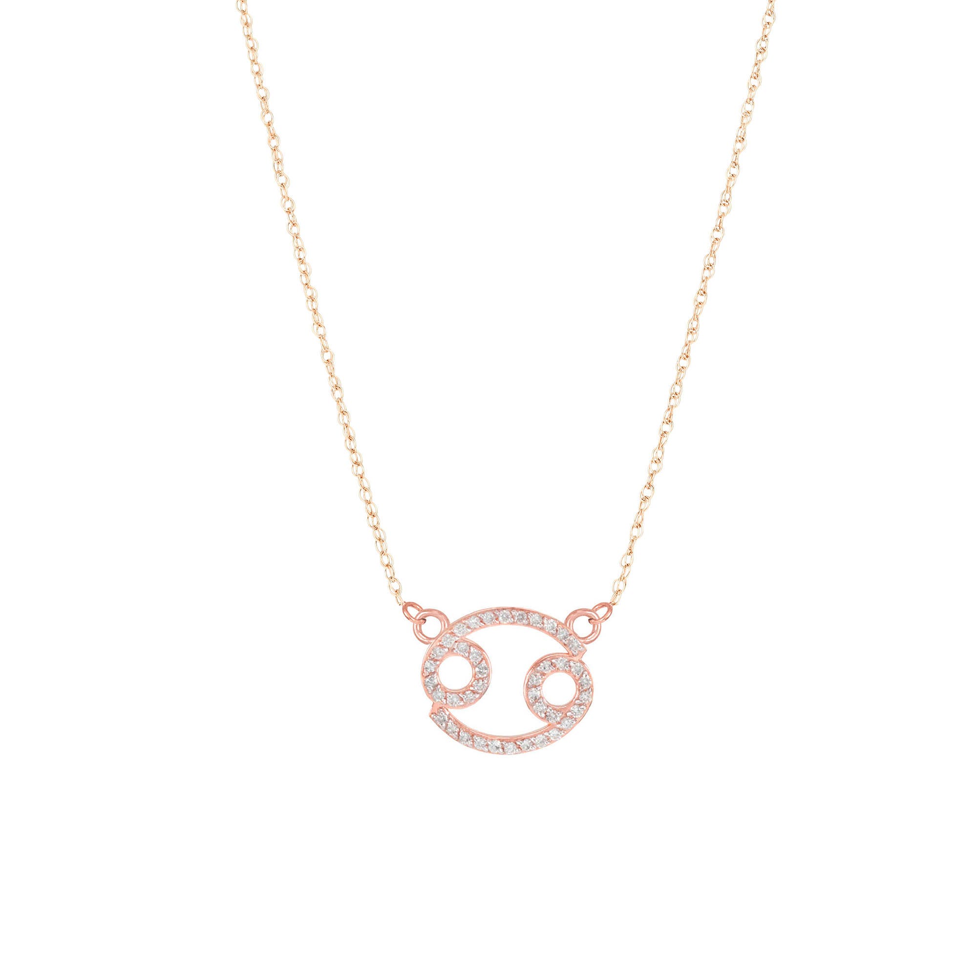 Diamond Embellished Cancer Zodiac Pendant Necklace in 9ct Rose Gold