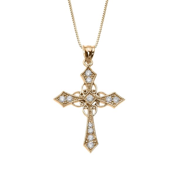 Diamond Decorative Cross Pendant Necklace in 9ct Gold