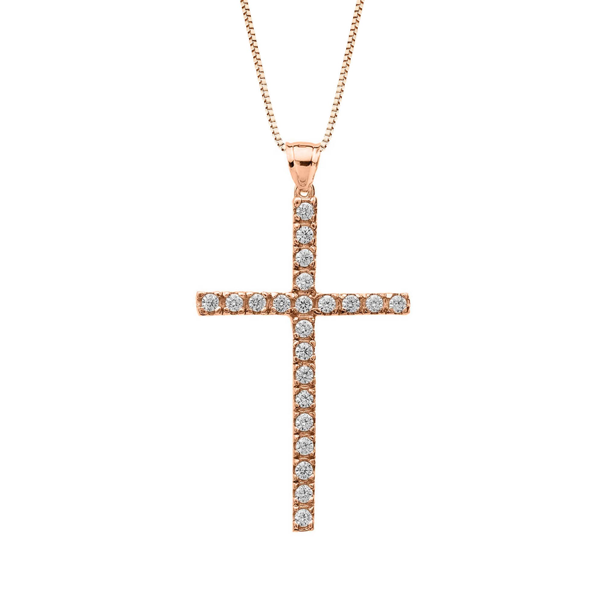 Diamond Dainty Embellished Cross Pendant Necklace in 9ct Rose Gold