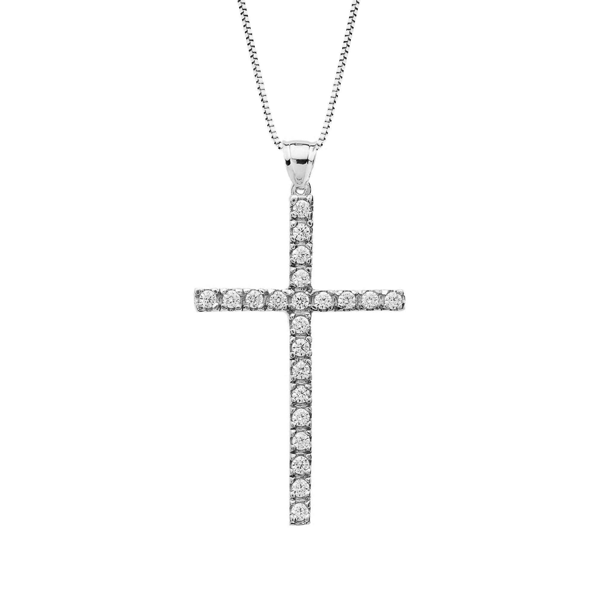 Diamond Dainty Embellished Cross Pendant Necklace in 9ct White Gold