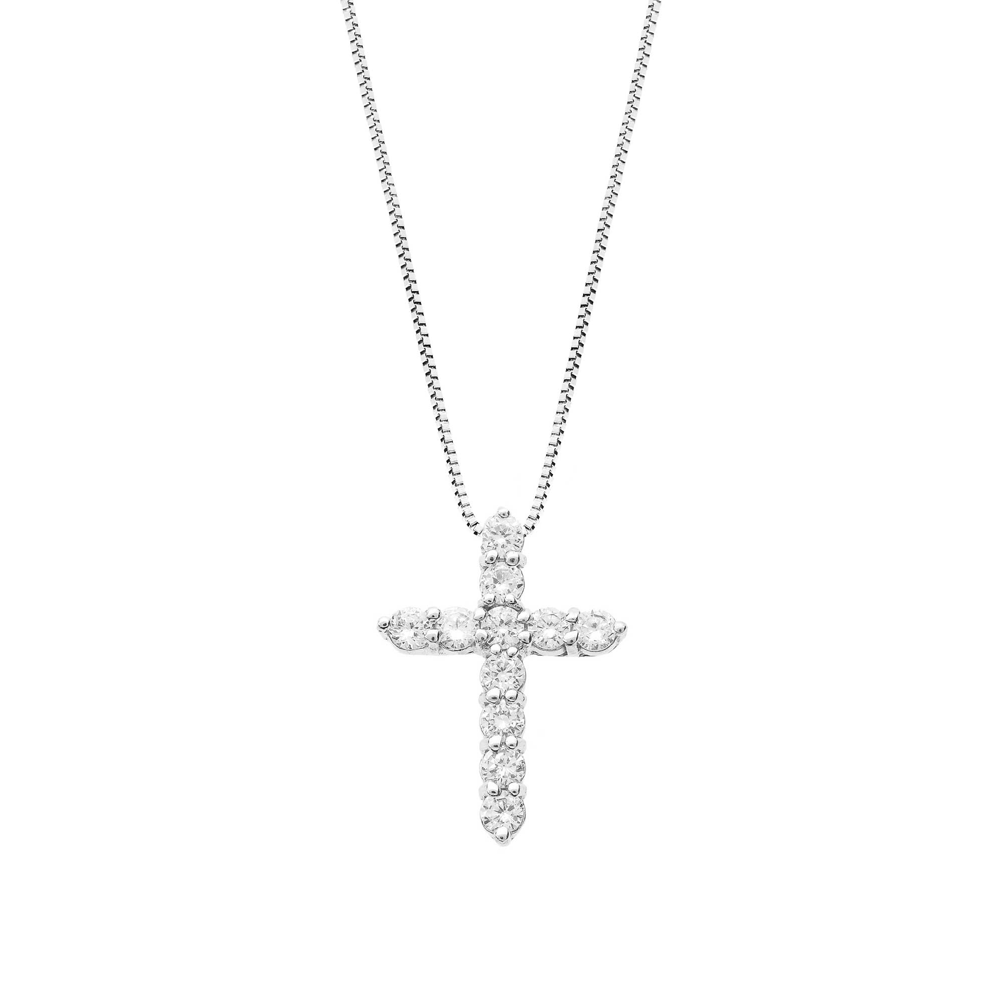 Diamond Statement Embellished Cross Pendant Necklace in 9ct White Gold