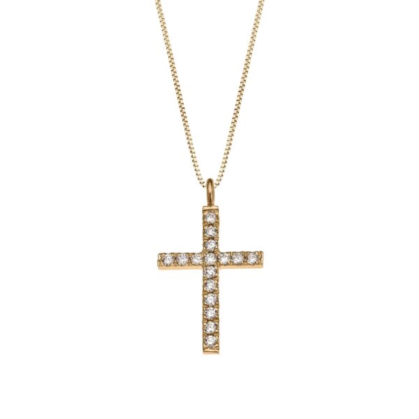 Diamond Embellished Classic Cross Pendant Necklace in 9ct Gold