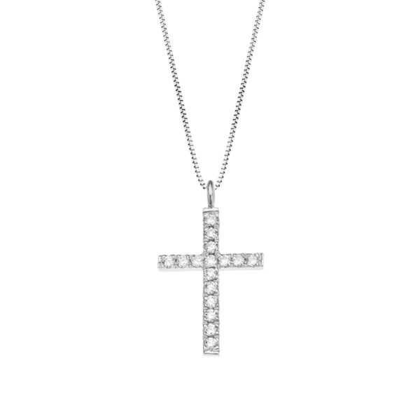 Diamond Embellished Classic Cross Pendant Necklace in 9ct White Gold