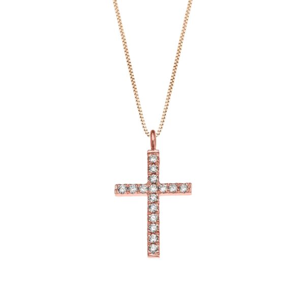 Diamond Embellished Classic Cross Pendant Necklace in 9ct Rose Gold