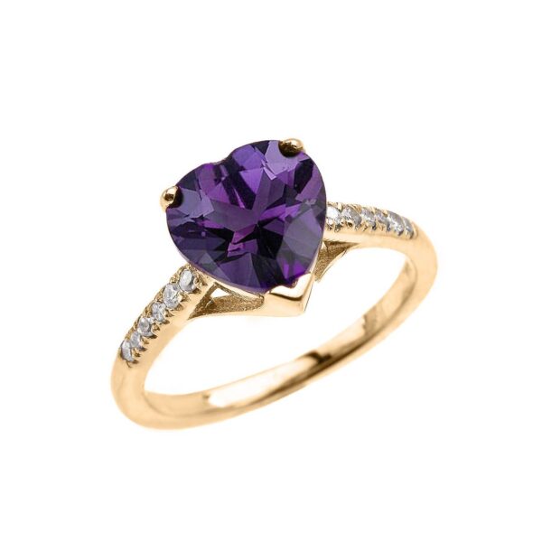 Amethyst & Diamond Statement Heart Gemstone Ring in 9ct Gold
