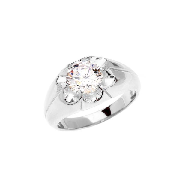 Men's CZ Hammered Solitaire Ring in 9ct White Gold