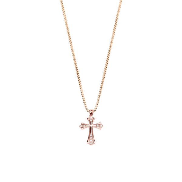 Diamond Expanding Cross Pendant Necklace in 9ct Rose Gold