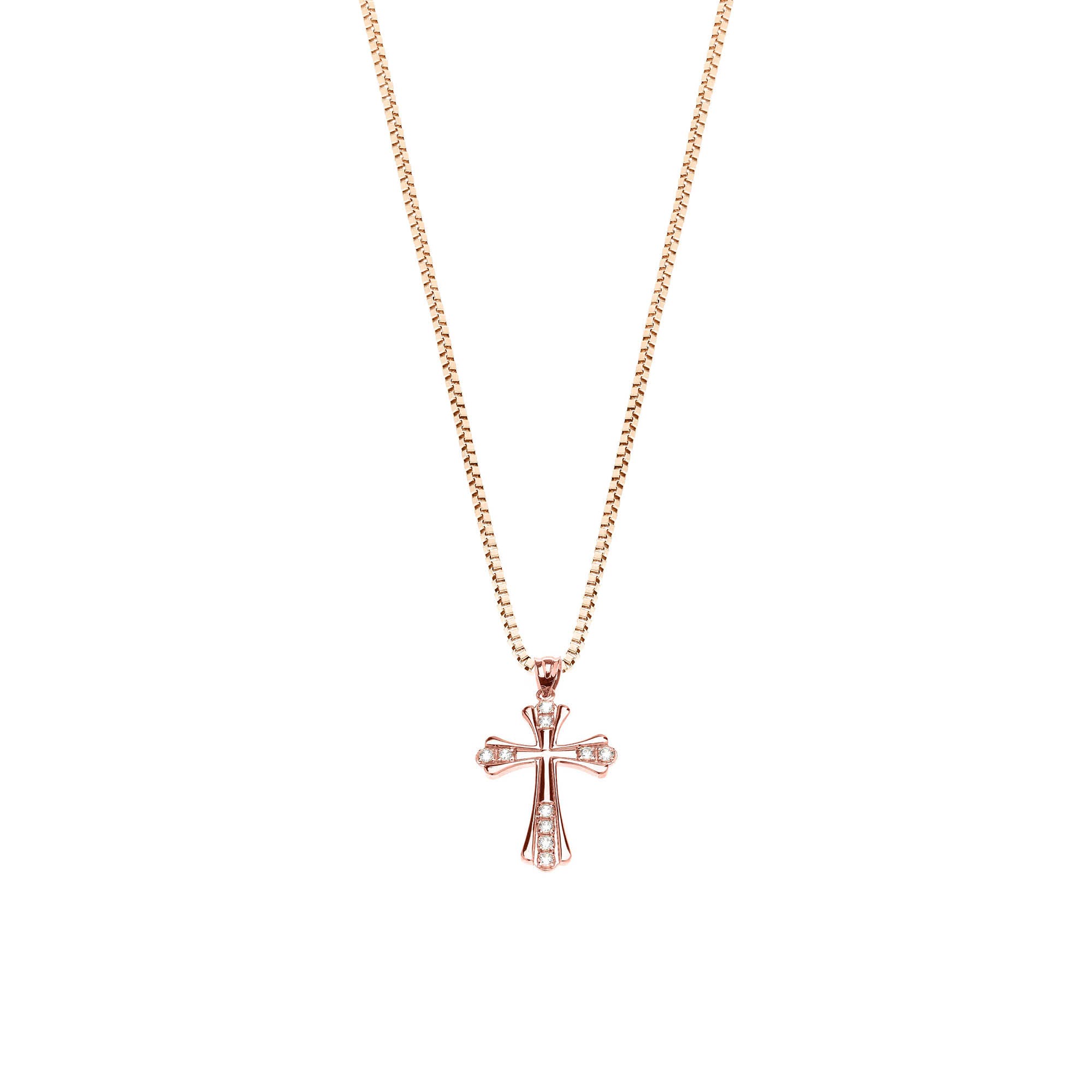 Diamond Expanding Cross Pendant Necklace in 9ct Rose Gold