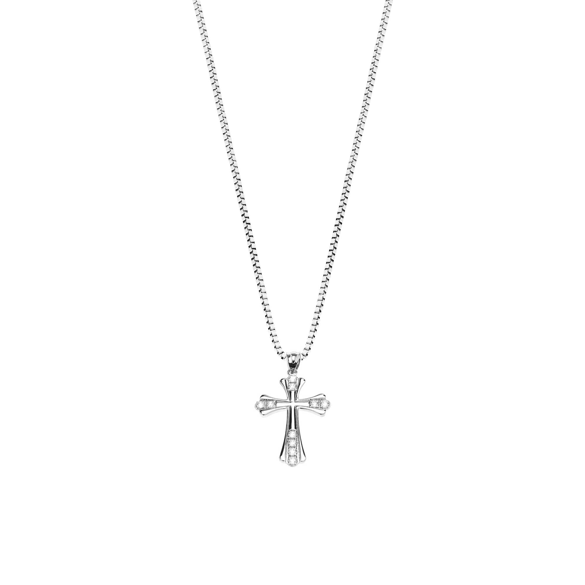 Diamond Expanding Cross Pendant Necklace in 9ct White Gold