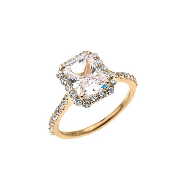 White CZ Halo Engagement Ring in 9ct Gold