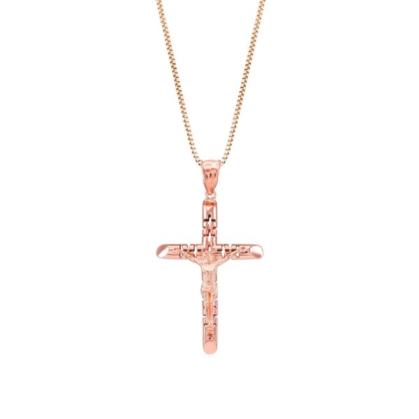 Catholic Cross Pendant Necklace in 9ct Rose Gold