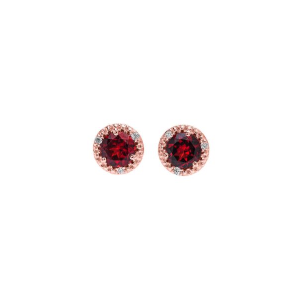 Garnet & Diamond Passion Halo Gemstone Stud Earrings in 9ct Rose Gold