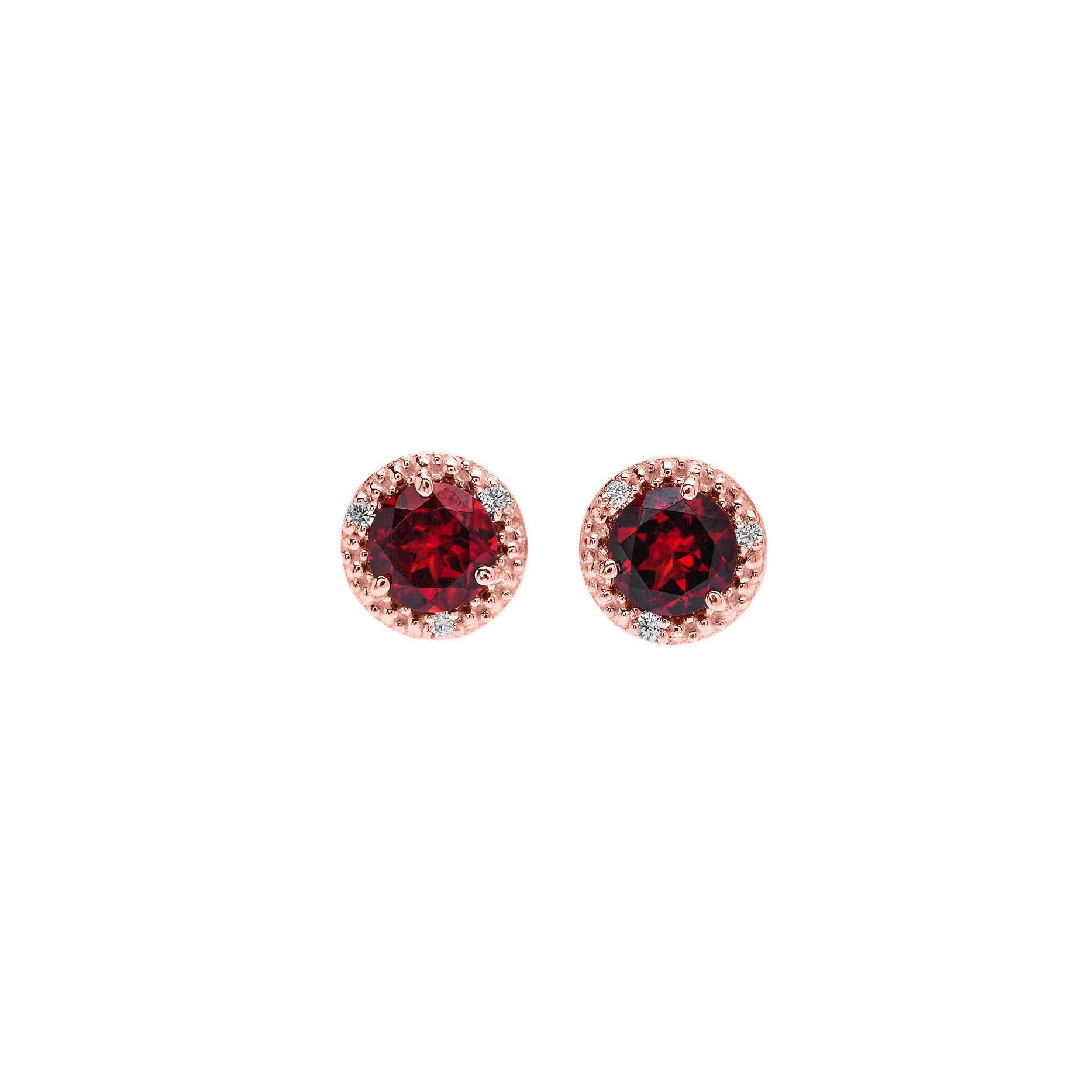 Garnet & Diamond Passion Halo Gemstone Stud Earrings in 9ct Rose Gold