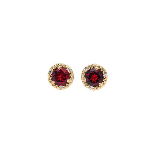 Garnet & Diamond Passion Halo Gemstone Stud Earrings in 9ct Gold