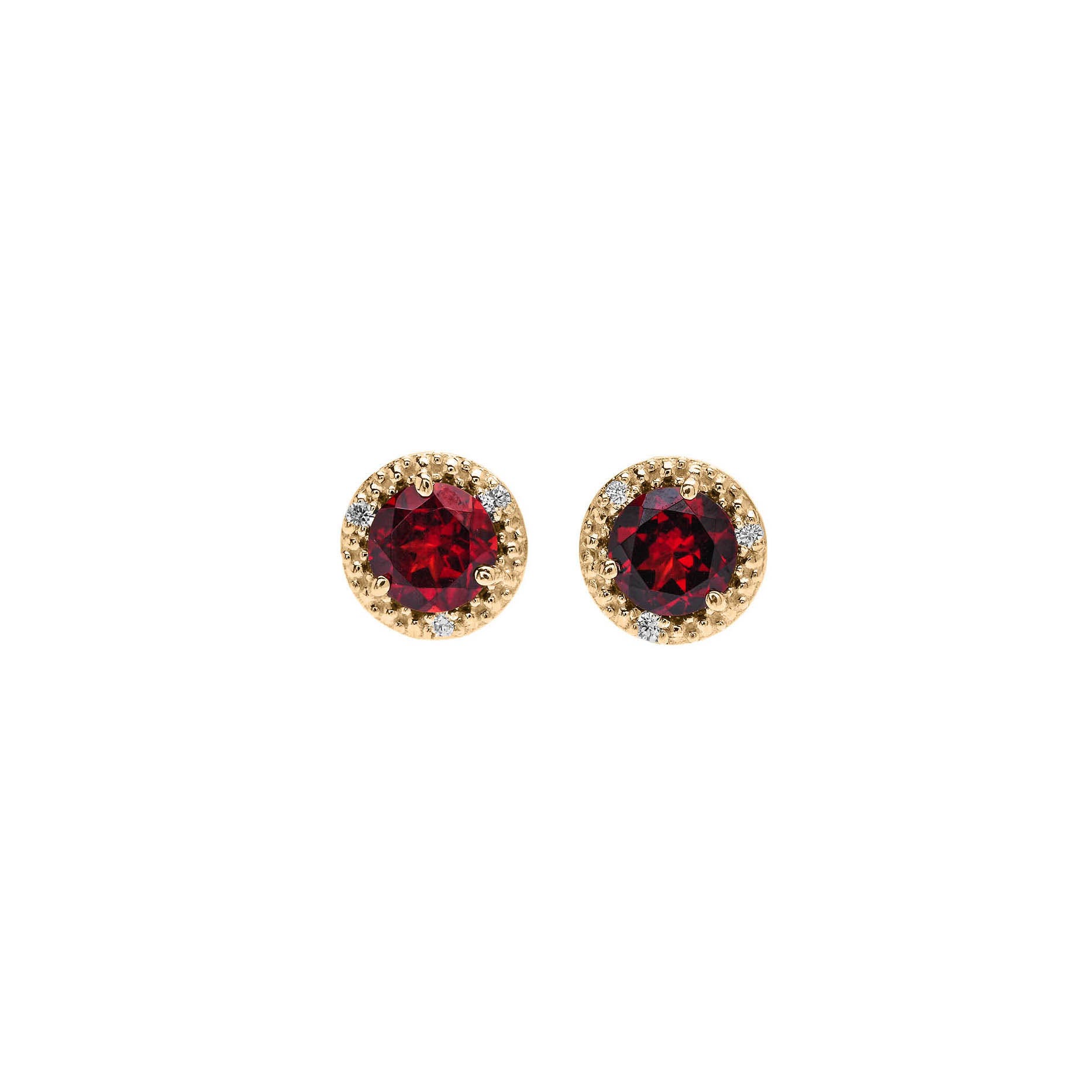 Garnet & Diamond Passion Halo Gemstone Stud Earrings in 9ct Gold